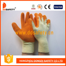 10 Gauge Cotton Orange Latex Coating Gloves Crinkle Finish (DKL321)